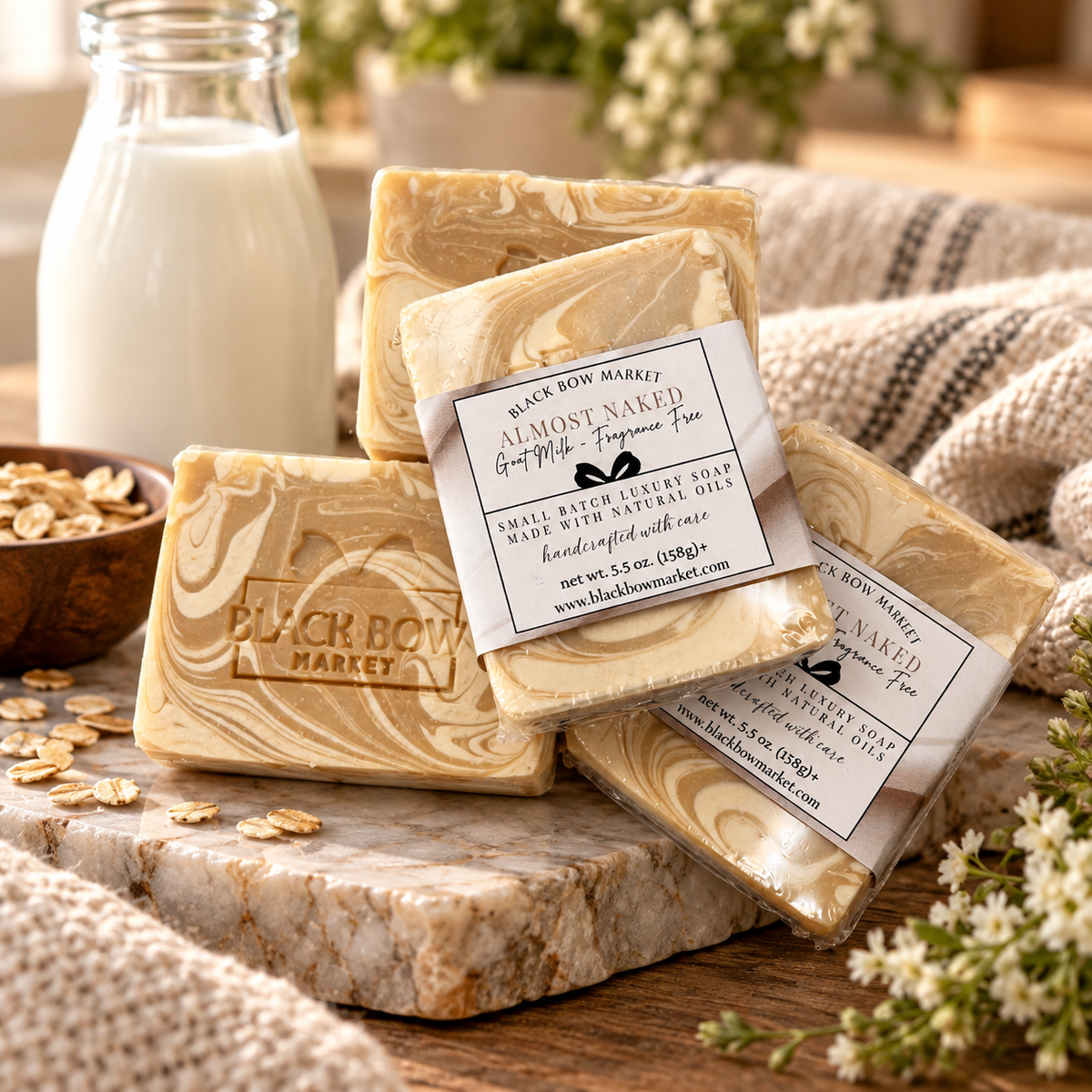 Almost Naked unscented cold process goat milk soap bar - Black Bow Market, Keller Texas