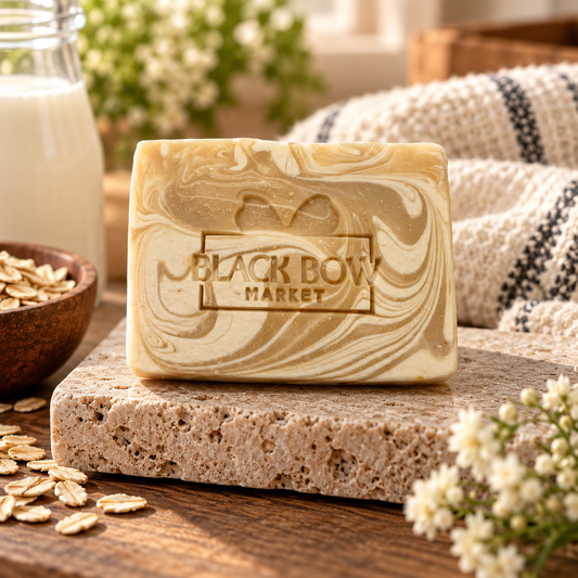 Almost Naked handmade soap bar with oats and milk - caramel and cream swirl